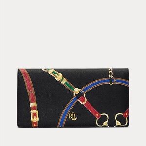 Ralph Lauren Print Crosshatch Leather Slim Wallet